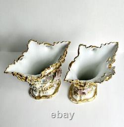 Fine Pair of Antique Paris Porcelain Vases Genre Scenes 19th C French Signed JD