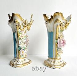 Fine Pair of Antique Paris Porcelain Vases Genre Scenes 19th C French Signed JD