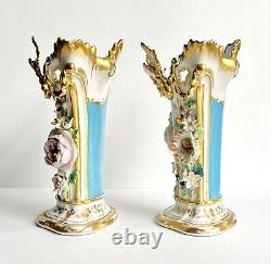 Fine Pair of Antique Paris Porcelain Vases Genre Scenes 19th C French Signed JD