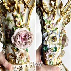 Fine Pair of Antique Paris Porcelain Vases Genre Scenes 19th C French Signed JD