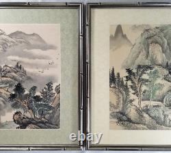 Fine Pair of China Chinese signed paintings of snowy landscapes & water