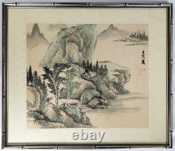 Fine Pair of China Chinese signed paintings of snowy landscapes & water