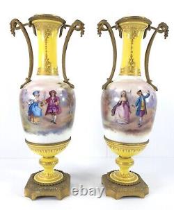 Fine Pair of Old Paris French Vases Signed M. DEMONIEAUX in SEVRES Manner