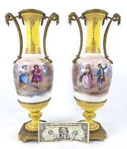 Fine Pair of Old Paris French Vases Signed M. DEMONIEAUX in SEVRES Manner