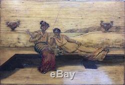 Fine Pair of Signed 19th c Italian Neoclassical Scenic Wood Marquetry Panels