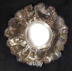 Fine Pair of Signed French Silverplate Repousse' Footed Bowls with Grape Design