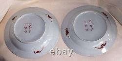 Fine Signed Pair Antique Imari 10 Enamel Peonies Peacock Soup Bowl Plates Japan