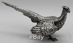 Fine pair of well modelled German solid silver PHEASANTS, signed c. 1910