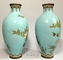 Fine quality signed Tsukamoto Japanese cloisonne enamel vases pair