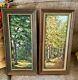 Frame Vintage Pair Mid Century Modern Scenic Forest Trees Oil Paintings Signed
