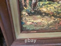 Frame VINTAGE pair Mid century modern SCENIC FOREST trees OIL PAINTINGs Signed