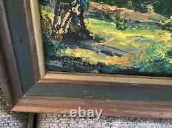 Frame VINTAGE pair Mid century modern SCENIC FOREST trees OIL PAINTINGs Signed