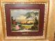 Framed Painting Glass Enamel On Copper Victorian Couple Countryside Lake Signed