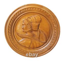 French Antique PAIR Medallions Renaissance Man Woman Carved Wood Plaque Signed