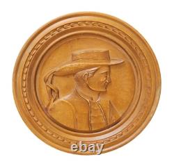 French Antique PAIR Medallions Renaissance Man Woman Carved Wood Plaque Signed
