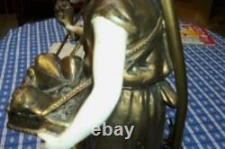 French Moreau Figural Lamps Couple Spelter Original Finish Great Detail Signed