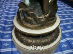 French Moreau Figural Lamps Couple Spelter Original Finish Great Detail Signed