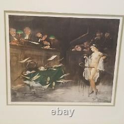 GASTON HOFFMANN 1883 1977 Framed Signed Pair French Courtroom Lithographs Art