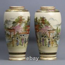 Good Quality Pair Of Japanese Meiji Period Signed Satsuma Pottery Vases C. 1900