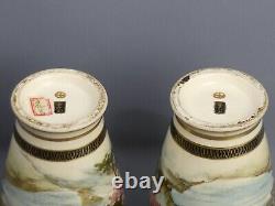 Good Quality Pair Of Japanese Meiji Period Signed Satsuma Pottery Vases C. 1900