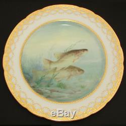 Gorgeous PAIR Antique MINTON 9 Cabinet or Fish Plate Set, HP & Signed Aquatic