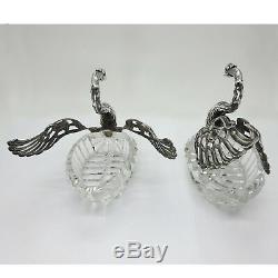 Gorgeous Pair of Vintage 835 Silver Crystal Swan Salt Cellars Signed ALBO