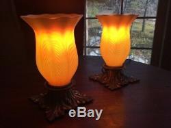 Gorgeous Quezal Art Glass Lamps Signed by Artist and Matching Pair