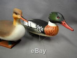 Great Pair Merganser Decoys signed Capt R. E. Belote Lewes DE &Willis Wharf VA