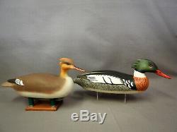 Great Pair Merganser Decoys signed Capt R. E. Belote Lewes DE &Willis Wharf VA