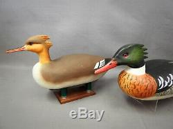 Great Pair Merganser Decoys signed Capt R. E. Belote Lewes DE &Willis Wharf VA