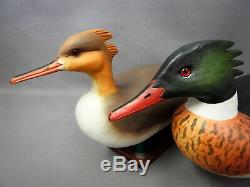 Great Pair Merganser Decoys signed Capt R. E. Belote Lewes DE &Willis Wharf VA