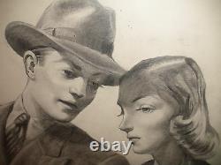 Great Vintage 1940`s Illustration Drawing Painting Love Couple By Ascher