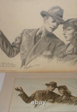 Great Vintage 1940`s Illustration Drawing Painting Love Couple By Ascher