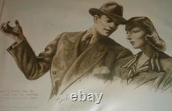 Great Vintage 1940`s Illustration Drawing Painting Love Couple By Ascher