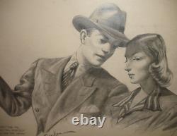 Great Vintage 1940`s Illustration Drawing Painting Love Couple By Ascher