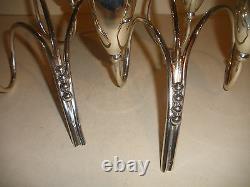 Great vintage pair Mexican Sterling silver Modernist triple Candelabras signed