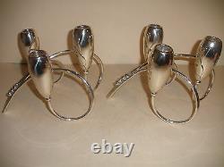 Great vintage pair Mexican Sterling silver Modernist triple Candelabras signed