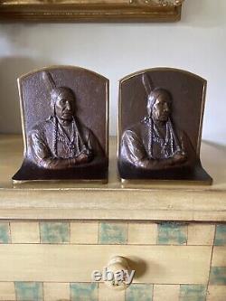 Gregory Allen Bronze Native American Indian Antique Signed Bookends Pair 9693