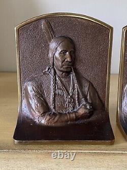 Gregory Allen Bronze Native American Indian Antique Signed Bookends Pair 9693