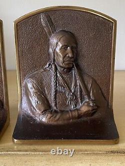 Gregory Allen Bronze Native American Indian Antique Signed Bookends Pair 9693