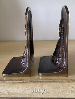 Gregory Allen Bronze Native American Indian Antique Signed Bookends Pair 9693