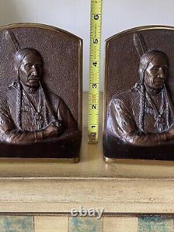 Gregory Allen Bronze Native American Indian Antique Signed Bookends Pair 9693