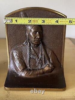 Gregory Allen Bronze Native American Indian Antique Signed Bookends Pair 9693