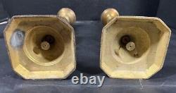 HUGE Antique Pair Signed Diamond King Spun Brass Push-up English CandleStick