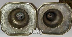 HUGE Antique Pair Signed Diamond Queen Spun Brass Push-up English CandleStick