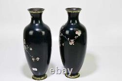 HUGE Signed Pair of OTA ZO Silver Wire Dove Bird Japanese Cloisonne Vases Rare