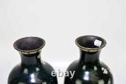 HUGE Signed Pair of OTA ZO Silver Wire Dove Bird Japanese Cloisonne Vases Rare