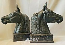 Horse head sculpture equestrian modernism iron matched pair vtg bookend books