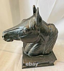 Horse head sculpture equestrian modernism iron matched pair vtg bookend books