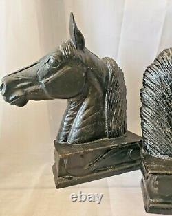 Horse head sculpture equestrian modernism iron matched pair vtg bookend books